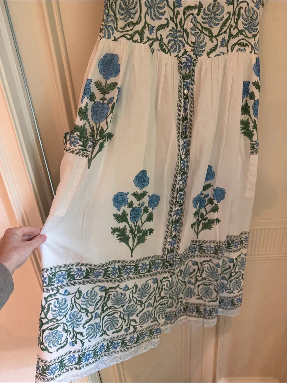 Juliet Dunn London: White Floral Sundress with Blue & Green Accents - Picture 4 of 6